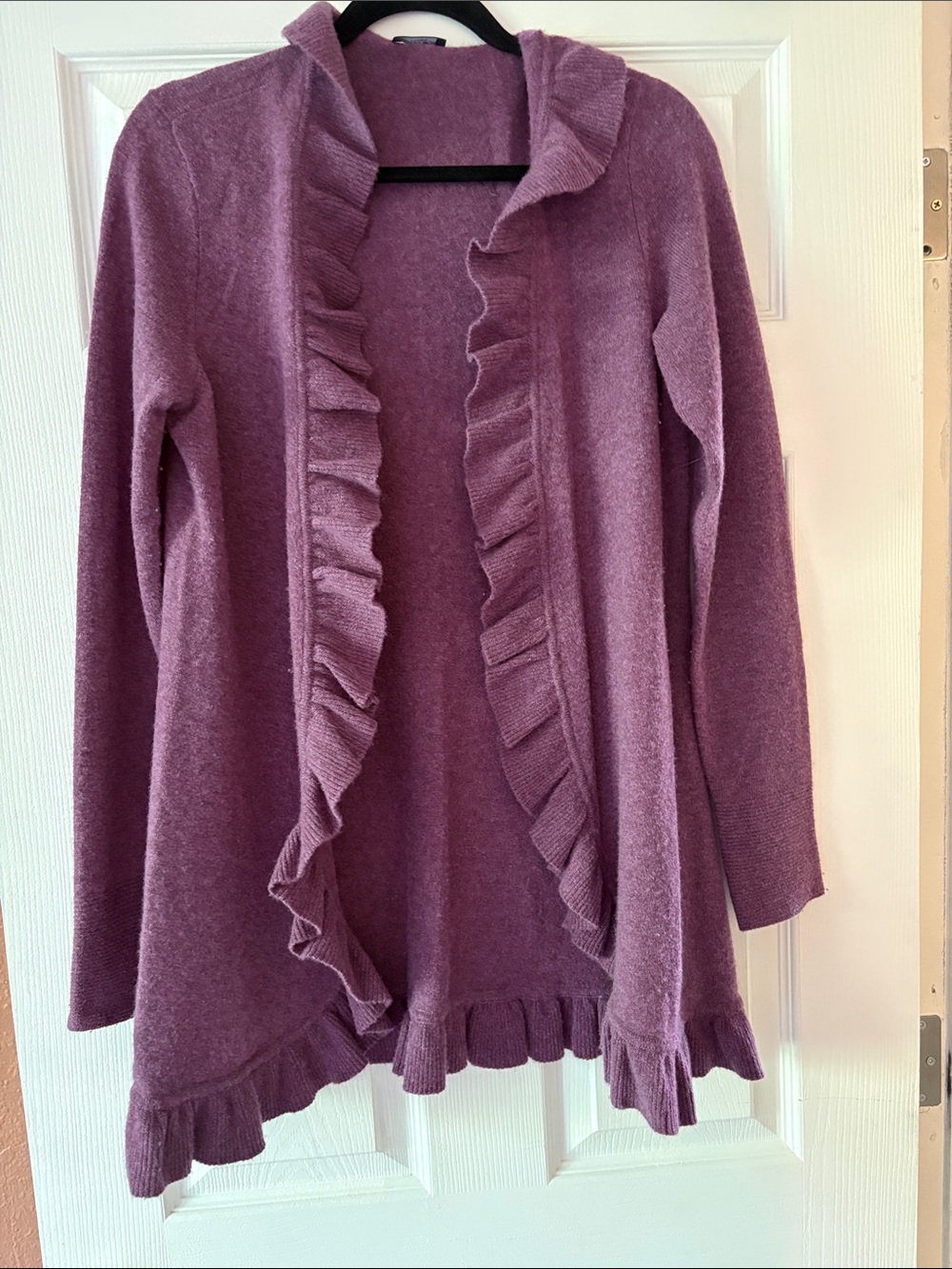 Magaschoni Lavender Ruffle-Trim Open Cardigan